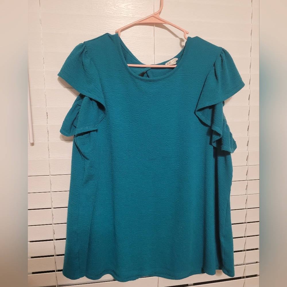 Cato Teal Flutter Sleeve Blouse
